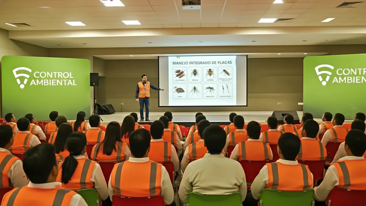 Especialista de Control Ambiental dando una capacitación MIP/HACCP In-House a personal de planta industrial en Trujillo.