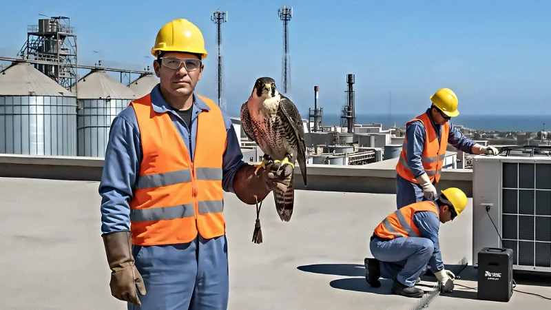 Instalación de redes anti-aves y púas en techos y fachadas de una planta en Trujillo